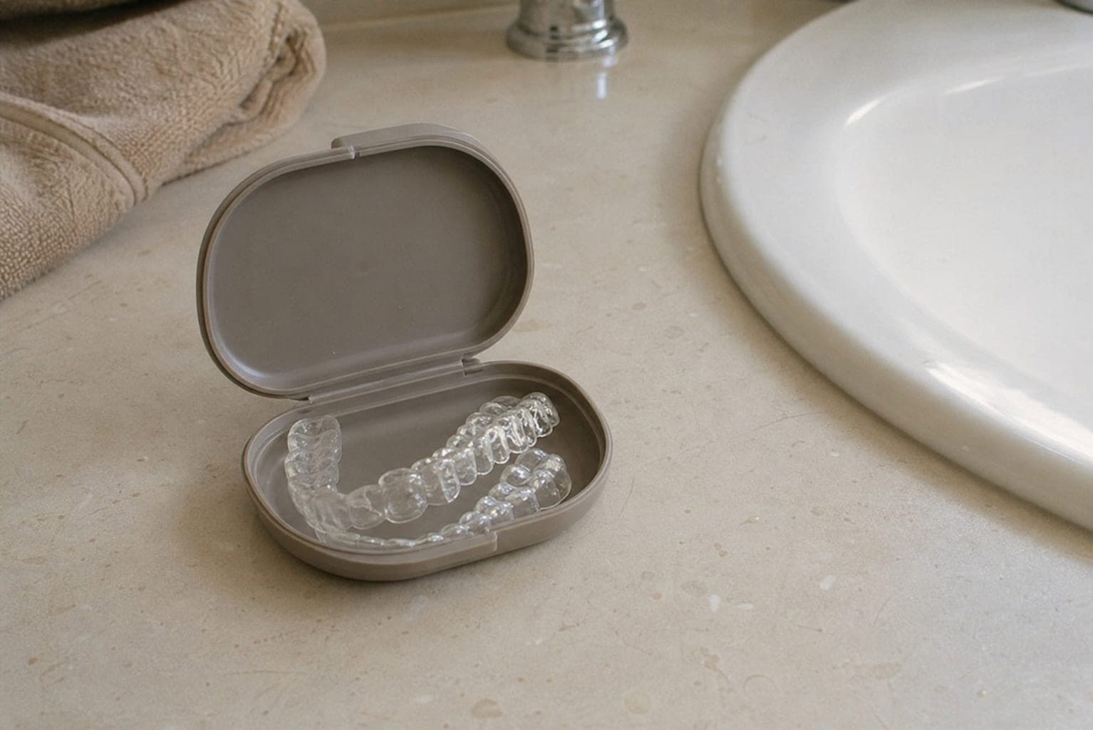 Custom whitening trays in their case at Zen Dental Studio
